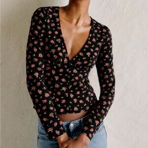 Sezane Lydia Black Floral Blouse CADIX print